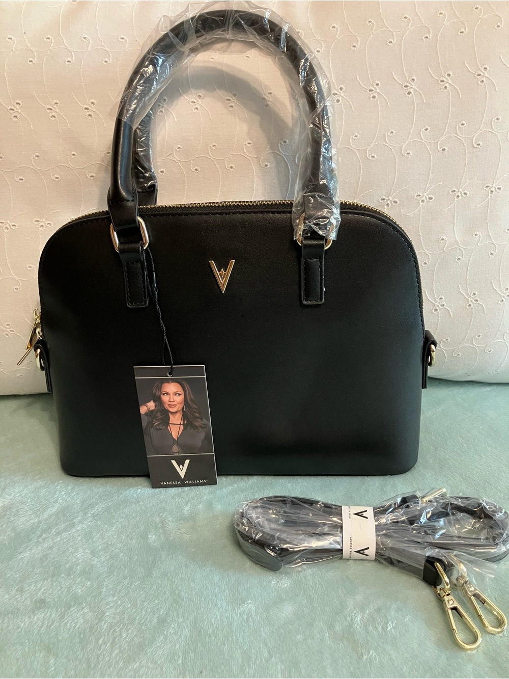 Vanessa Williams Black Dome Satchel with Detachable Strap